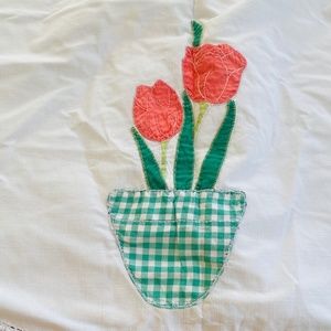 Country Cottage Vintage Hand Embroidered & Appliqué Flowers Round Tablecloth